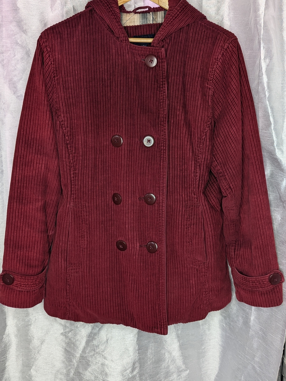 Sonoma Vintage Burgabdy double-breasted corduroy hooded jacket Large